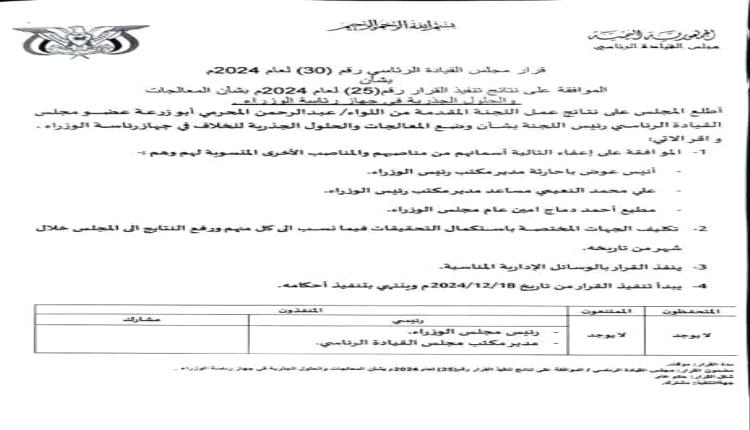 إعفاء ثلاثة من كبار المسؤولين في الحكومة من مناصبهم واستكمال التحقيقات معهم