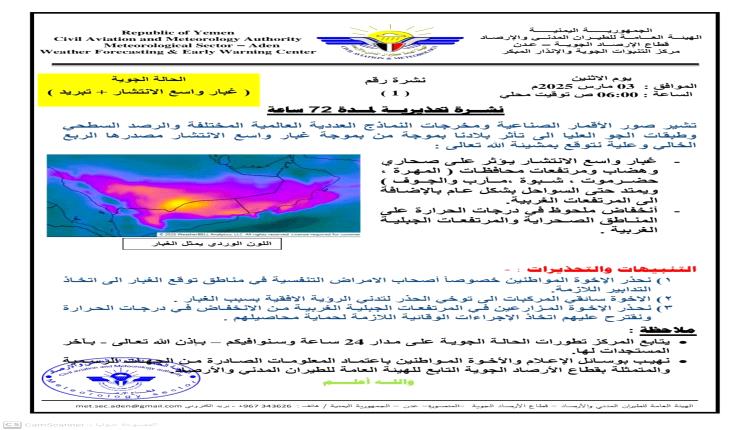 تحذير من موجة غبار واسع الانتشار في عدد من المحافظات
